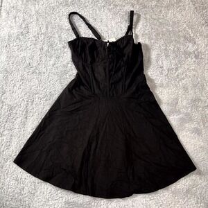 Windsor Bold New Look Corset Lace-Up Linen Skater Dress Womens Large Black